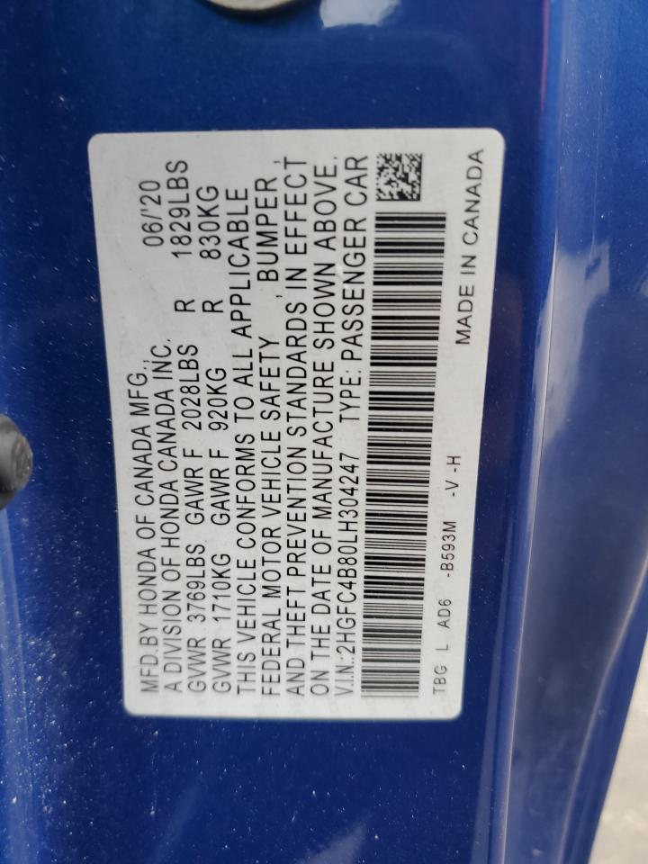 2HGFC4B80LH304247 HONDA CIVIC 2020