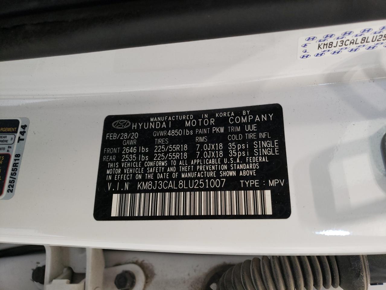 2020 Hyundai Tucson Limited VIN: KM8J3CAL8LU251007 Lot: 88455545
