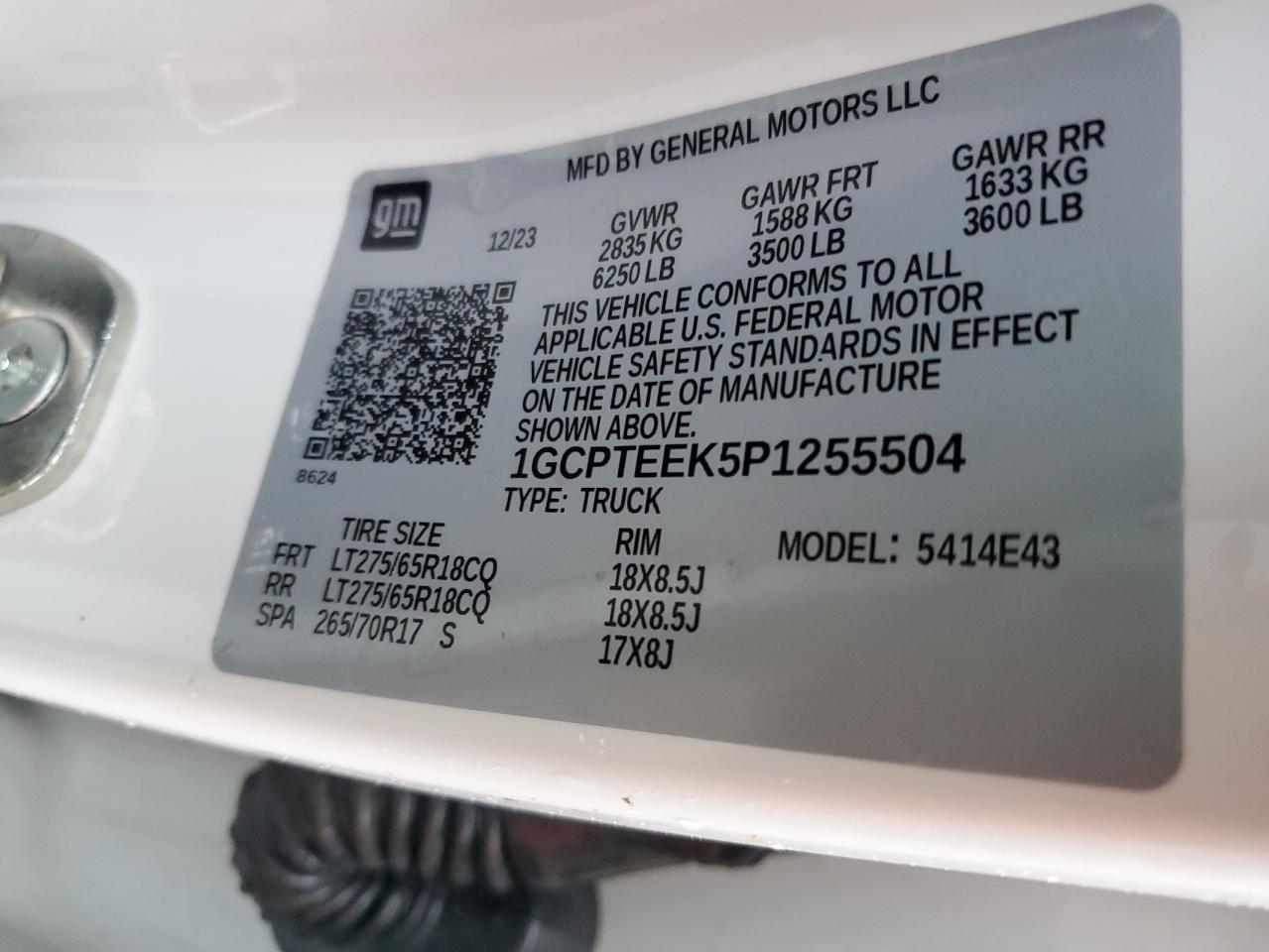 1GCPTEEK5P1255504 CHEVROLET COLORADO T 2023