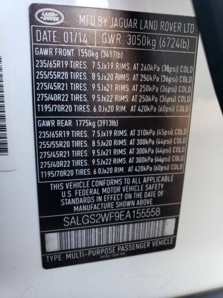 2014 Land Rover Range Rover Hse VIN: SALGS2WF9EA155558 Lot: 88288245