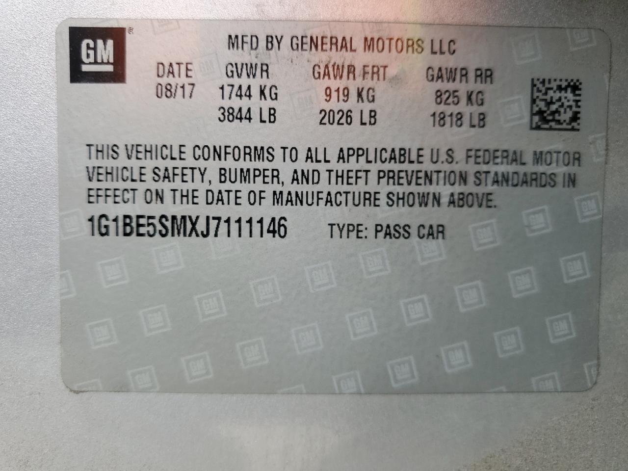 1G1BE5SMXJ7111146 CHEVROLET CRUZE 2018