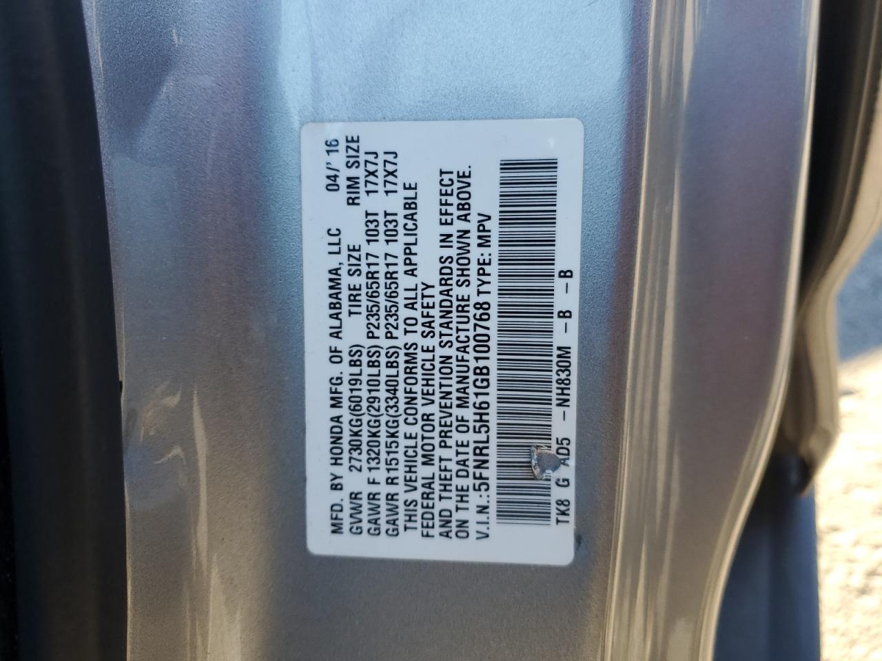 5FNRL5H61GB100768 2016 HONDA ODYSSEY - Image 13