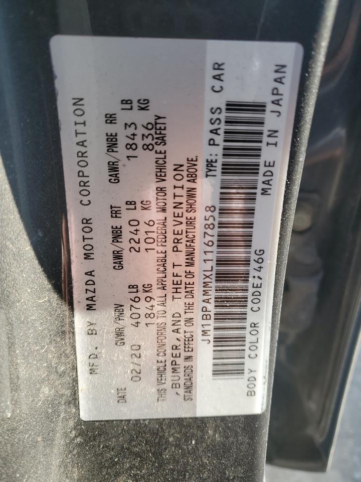 2020 Mazda 3 Preferred VIN: JM1BPAMMXL1167858 Lot: 89066135