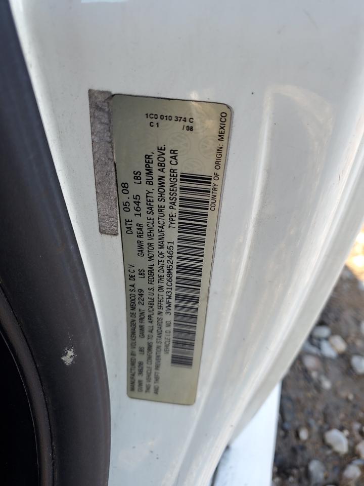 2008 Volkswagen New Beetle Triple White VIN: 3VWFW31C68M524651 Lot: 86698394