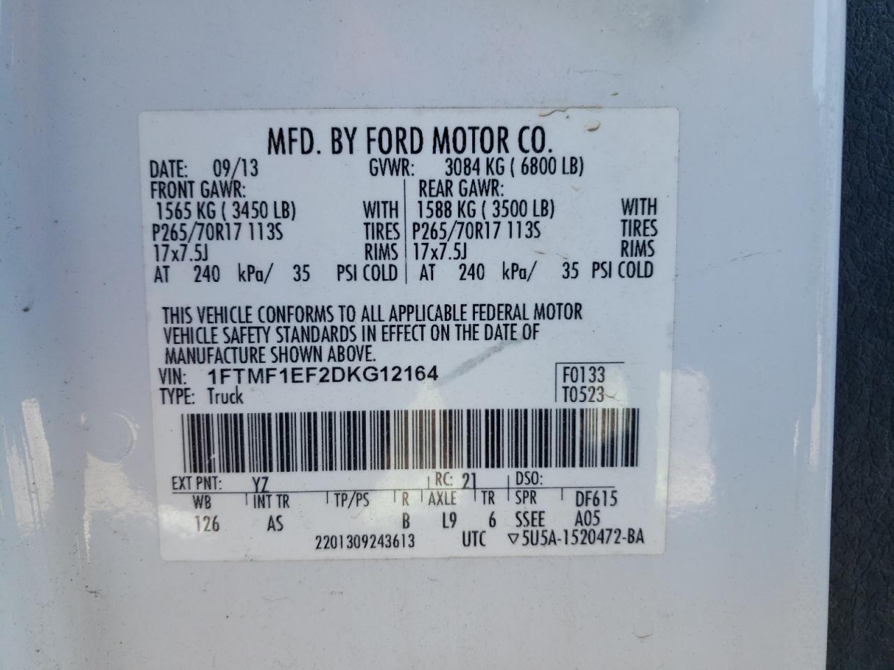 VIN 1FTMF1EF2DKG12164 2013 FORD All Models no.12