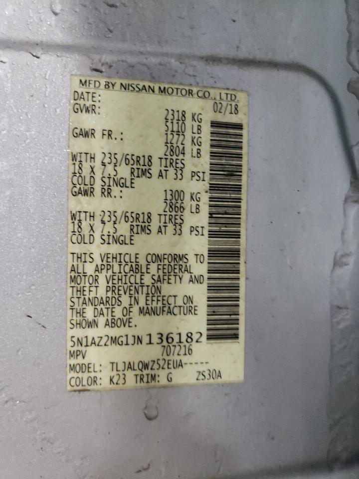 5N1AZ2MG1JN136182 NISSAN MURANO 2018