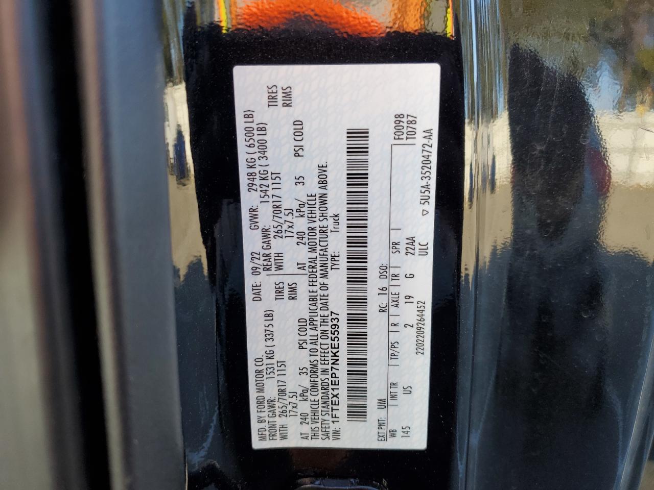 1FTEX1EP7NKE55937 FORD F-150 2022