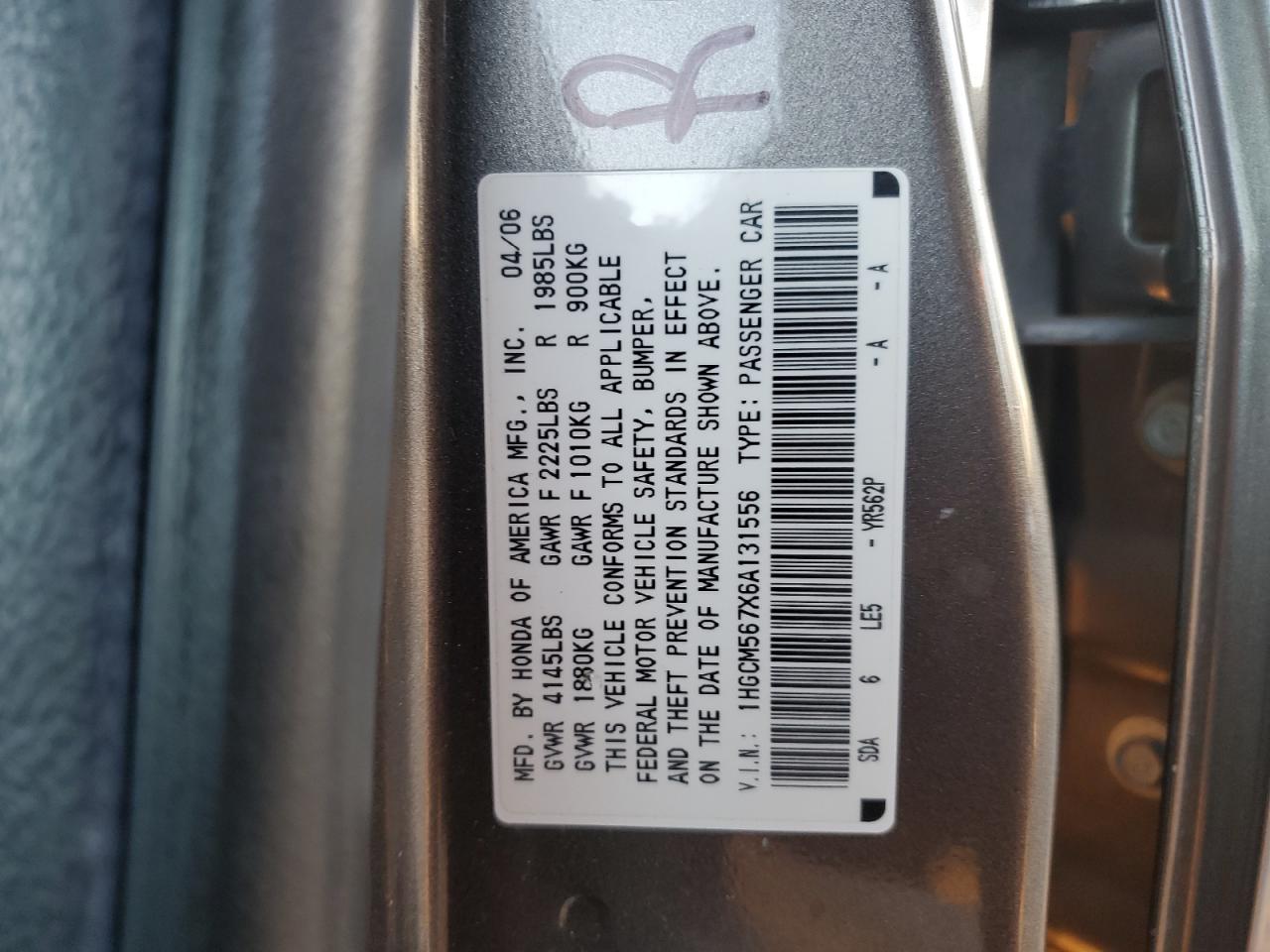 2006 Honda Accord Ex VIN: 1HGCM567X6A131556 Lot: 87493794