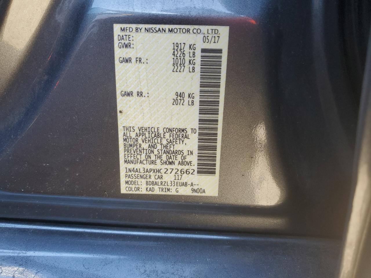 1N4AL3APXHC272662 NISSAN ALTIMA 2017
