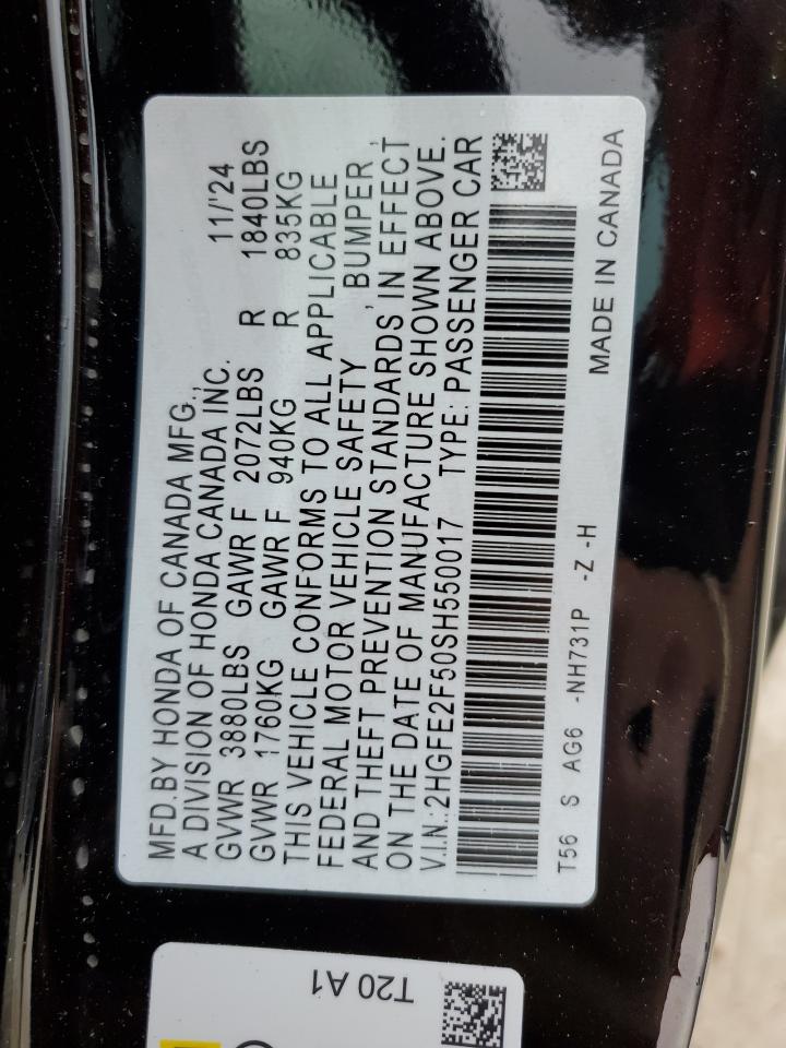 2HGFE2F50SH550017 HONDA CIVIC 2025
