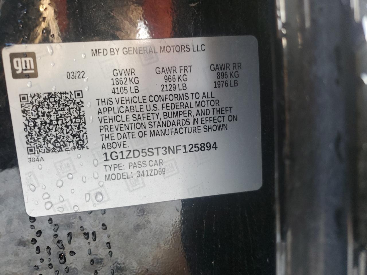 1G1ZD5ST3NF125894 CHEVROLET MALIBU 2022