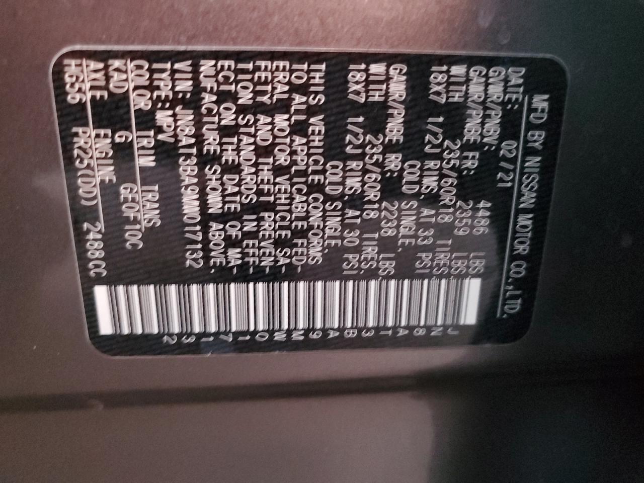 JN8AT3BA9MW017132 NISSAN ROGUE 2021