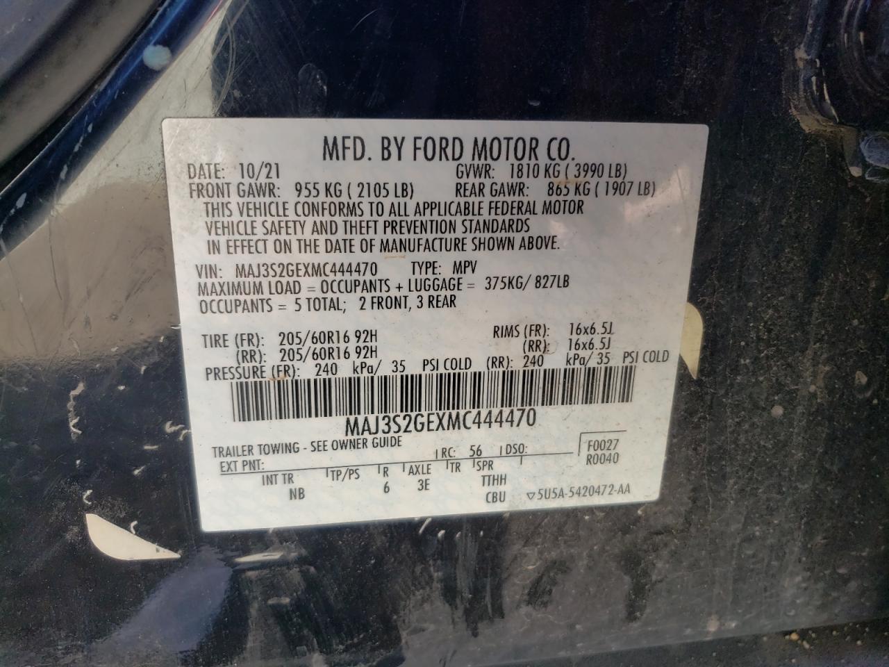 MAJ3S2GEXMC444470 FORD ECOSPORT 2021