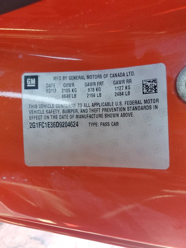 2013 Chevrolet Camaro Lt VIN: 2G1FC1B36D9204624 Lot: 43595405