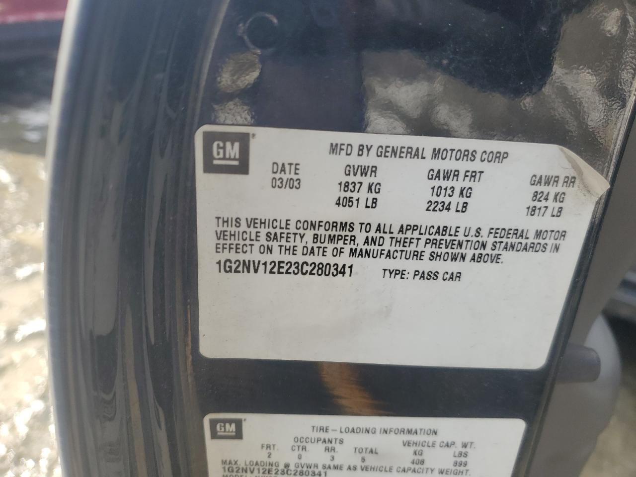 2003 Pontiac Grand Am G VIN: 1G2NV12E23C280341 Lot: 56402695