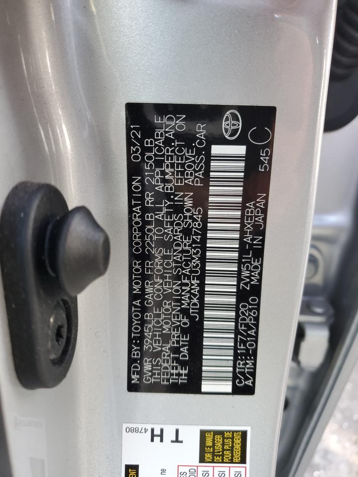 JTDKAMFU3M3147845 TOYOTA PRIUS 2021