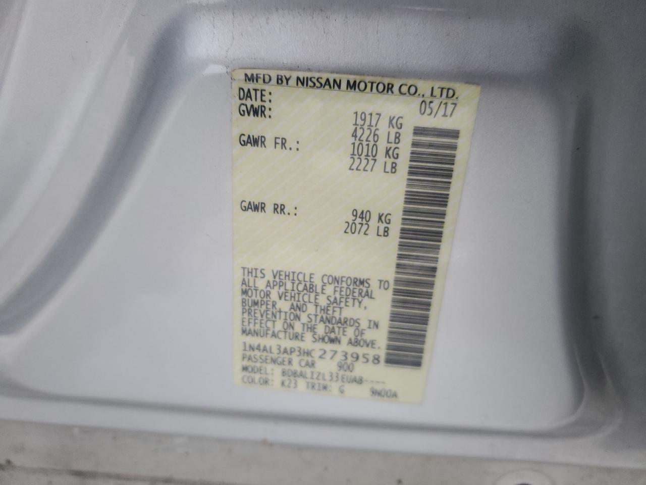 1N4AL3AP3HC273958 NISSAN ALTIMA 2017