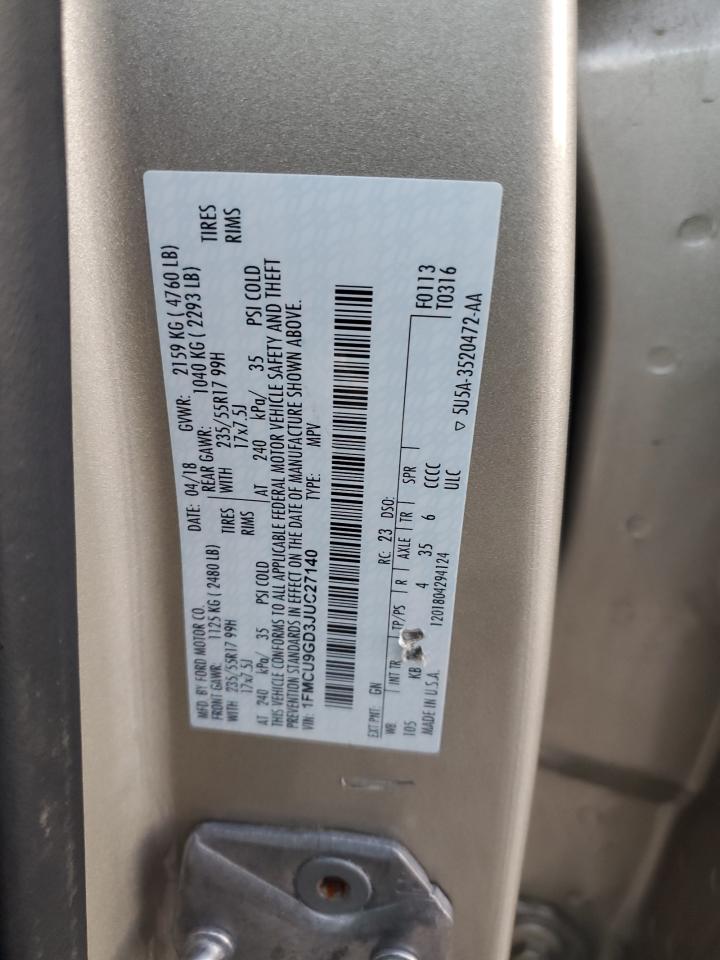 1FMCU9GD3JUC27140 FORD ESCAPE 2018