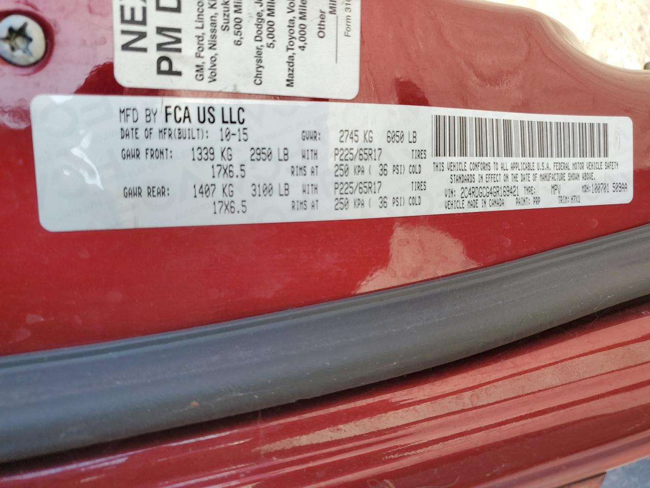 2016 Dodge Grand Caravan Sxt VIN: 2C4RDGCG4GR169421 Lot: 88809715