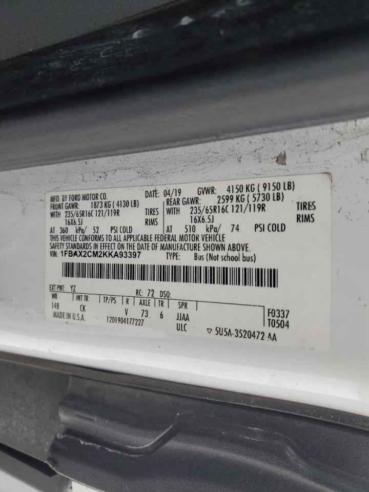 1FBAX2CM2KKA93397 FORD TRANSIT 2019