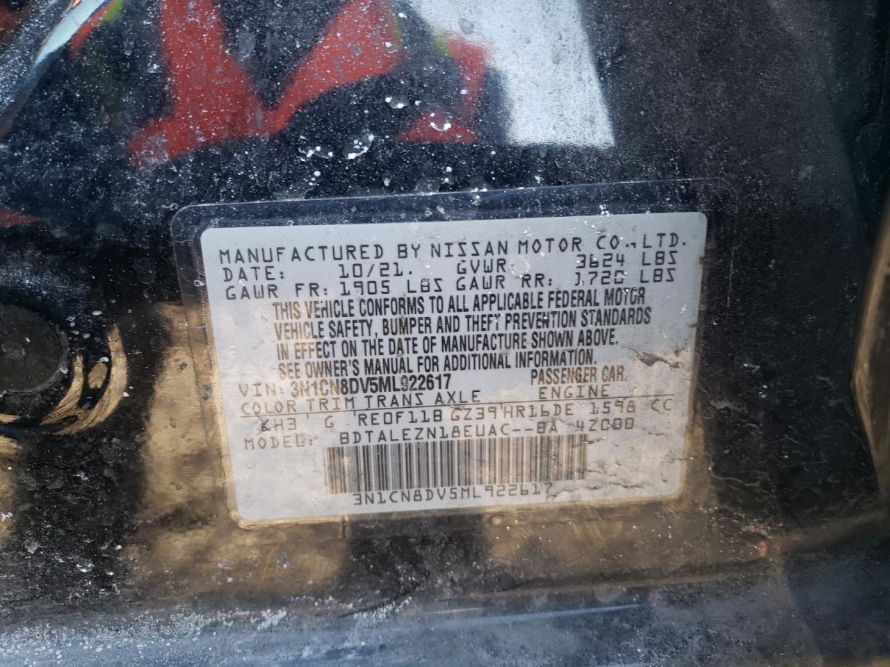 3N1CN8DV5ML922617 NISSAN VERSA 2021