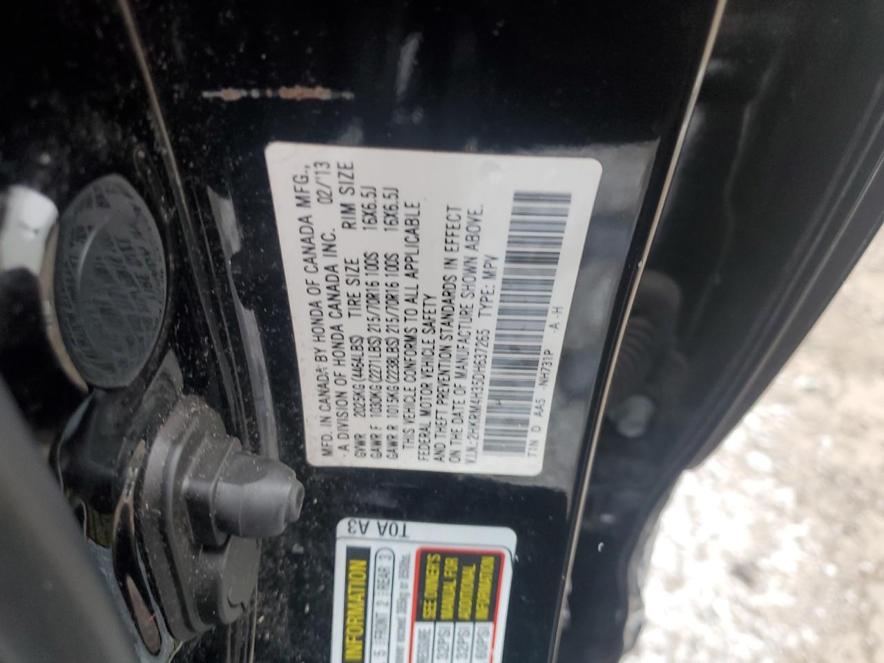 2013 Honda Cr-V Lx VIN: 2HKRM4H35DH637265 Lot: 41624415