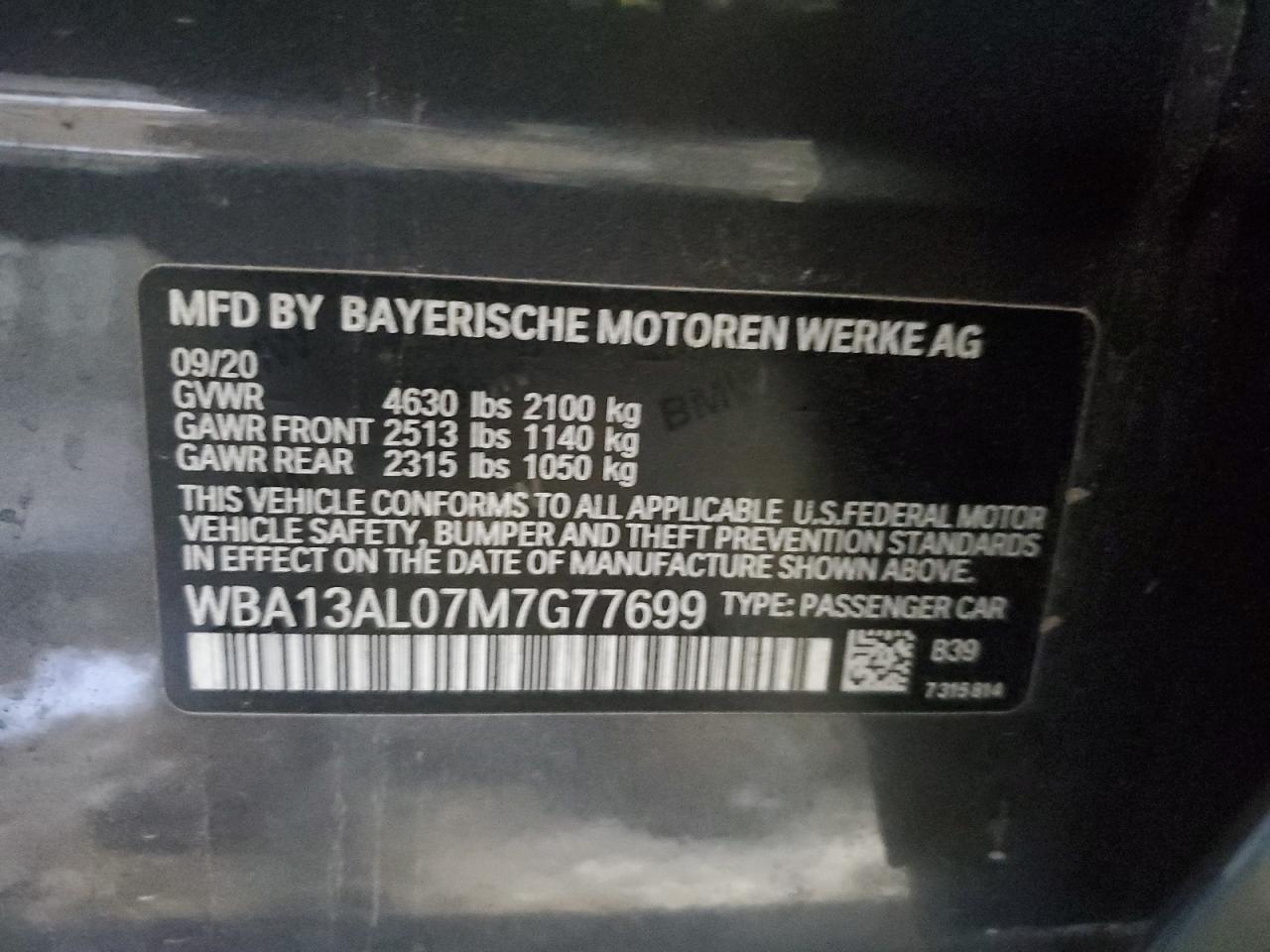 2021 BMW M235Xi VIN: WBA13AL07M7G77699 Lot: 89232885
