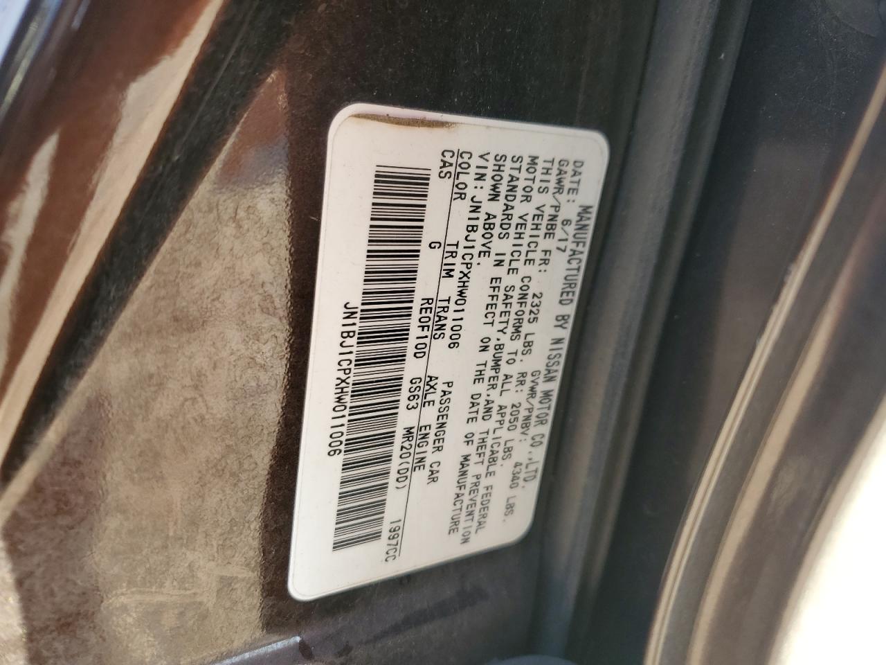 JN1BJ1CPXHW011006 NISSAN ROGUE 2017