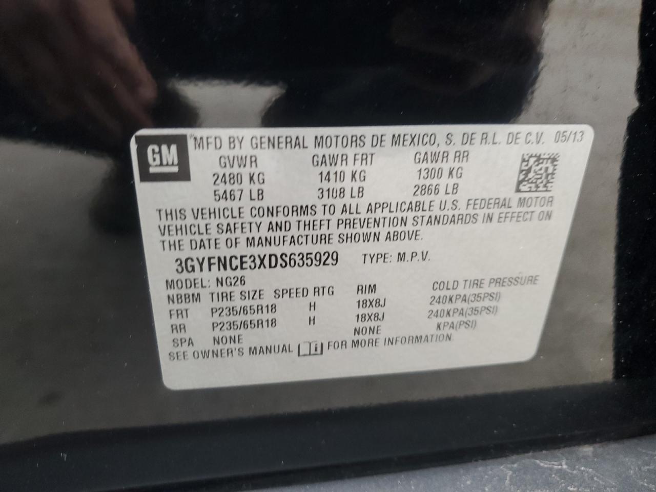 2013 Cadillac Srx Luxury Collection VIN: 3GYFNCE3XDS635929 Lot: 88701705