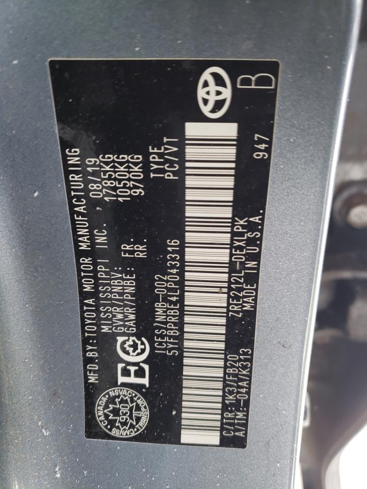 5YFBPRBE4LP043316 TOYOTA COROLLA 2020