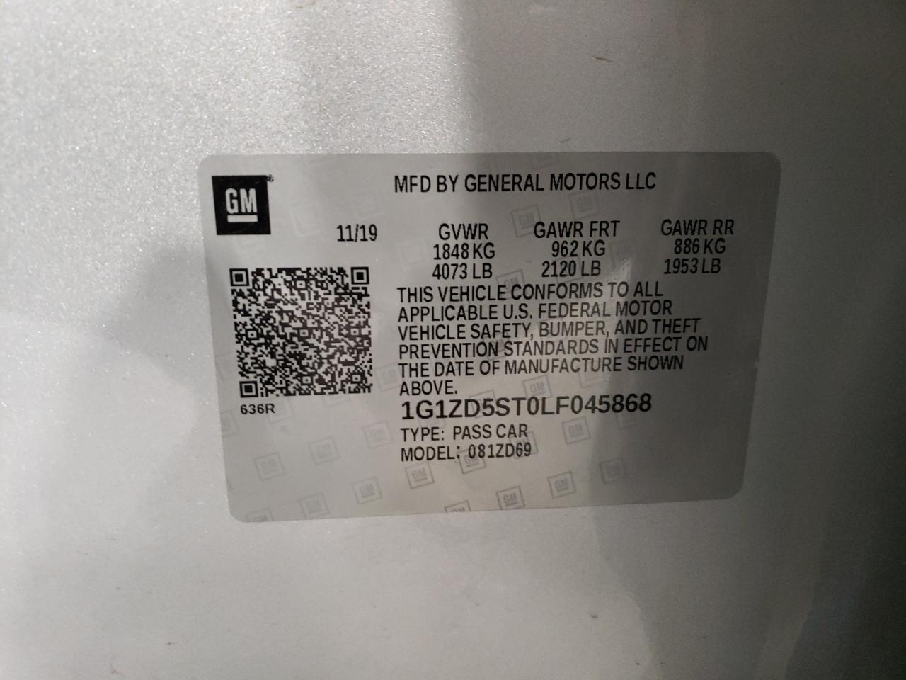 1G1ZD5ST0LF045868 CHEVROLET MALIBU 2020