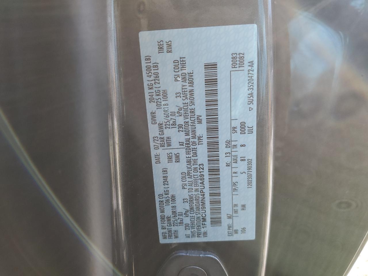 1FMCU9MN4PUA69123 FORD ESCAPE ST 2023