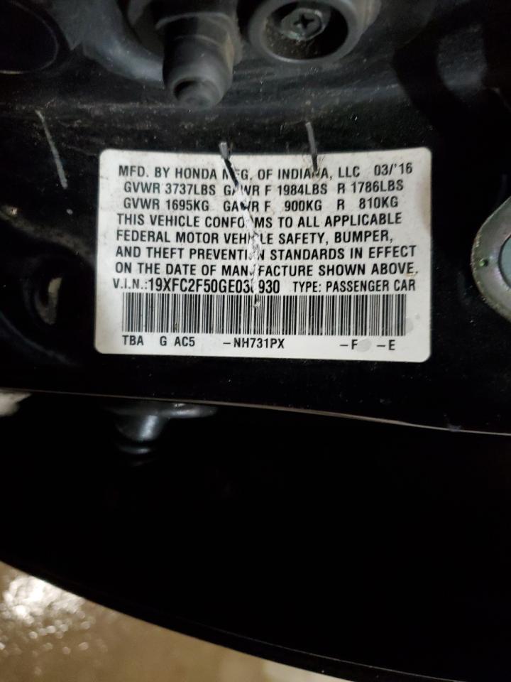 19XFC2F50GE038930 HONDA CIVIC 2016