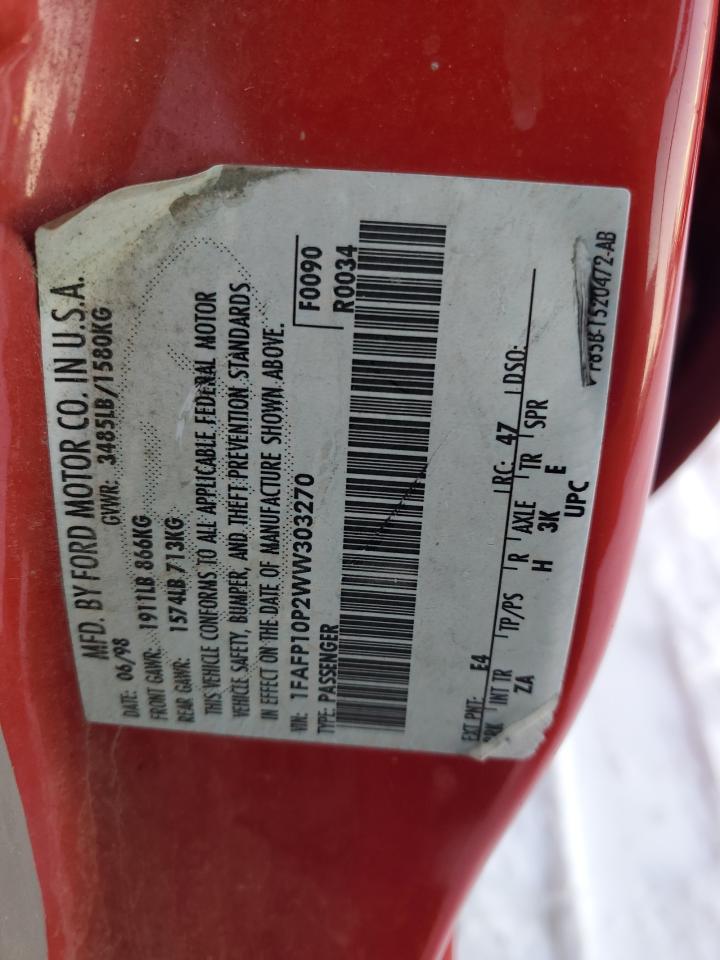 1998 Ford Escort Lx VIN: 1FAFP10P2WW303270 Lot: 87588365