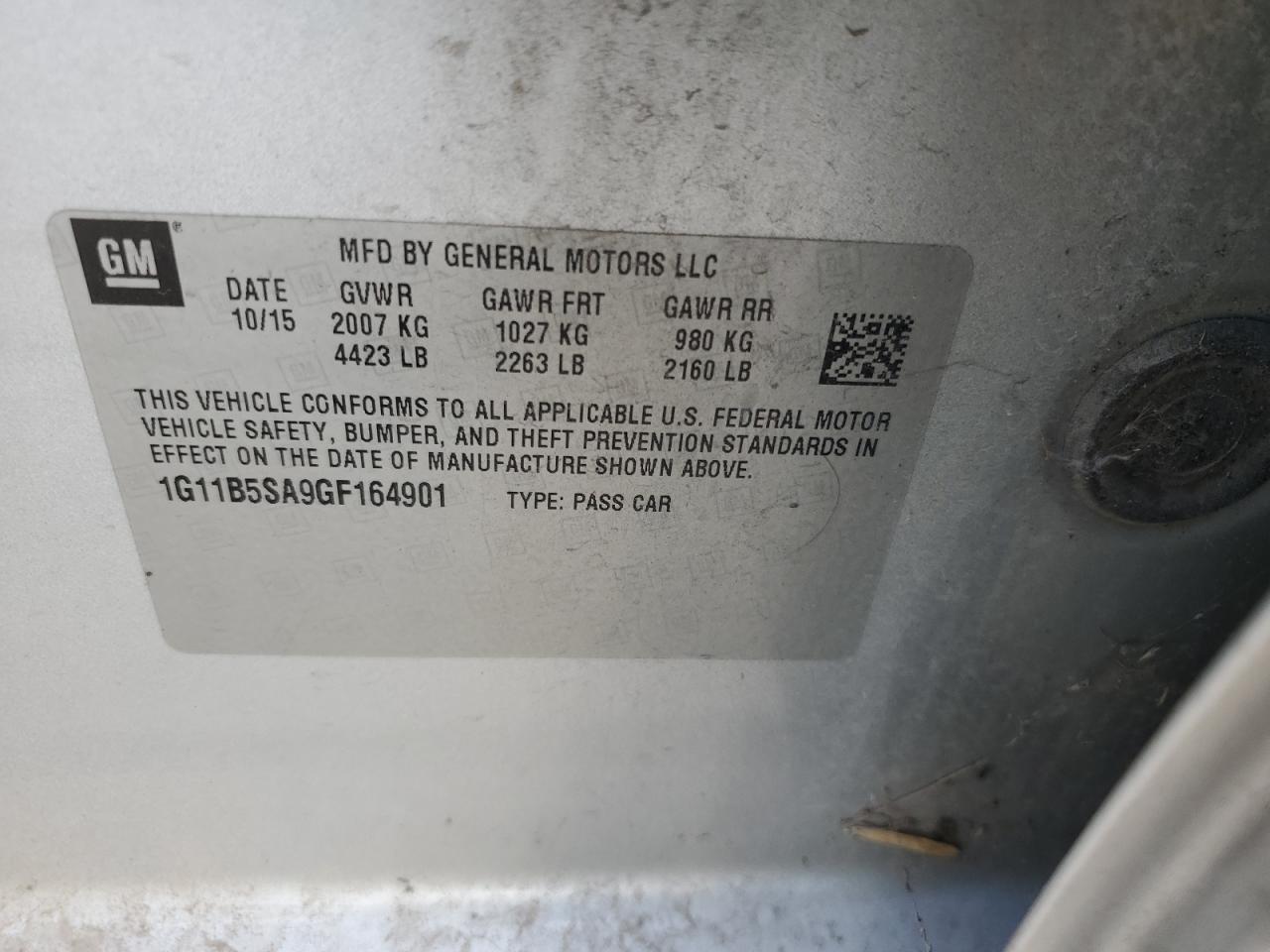 1G11B5SA9GF164901 CHEVROLET MALIBU 2016