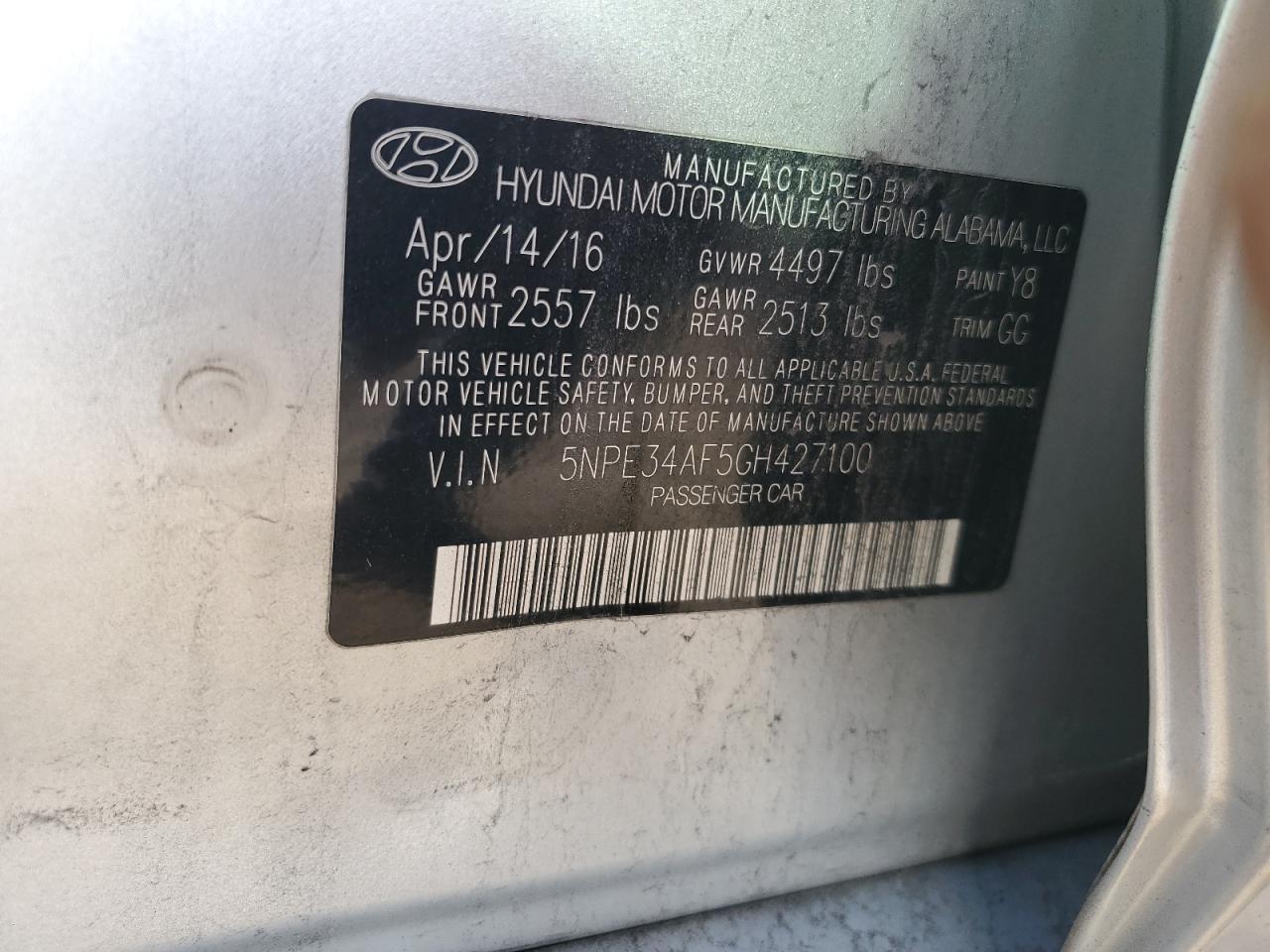 VIN 5NPE34AF5GH427100 2016 HYUNDAI SONATA no.12