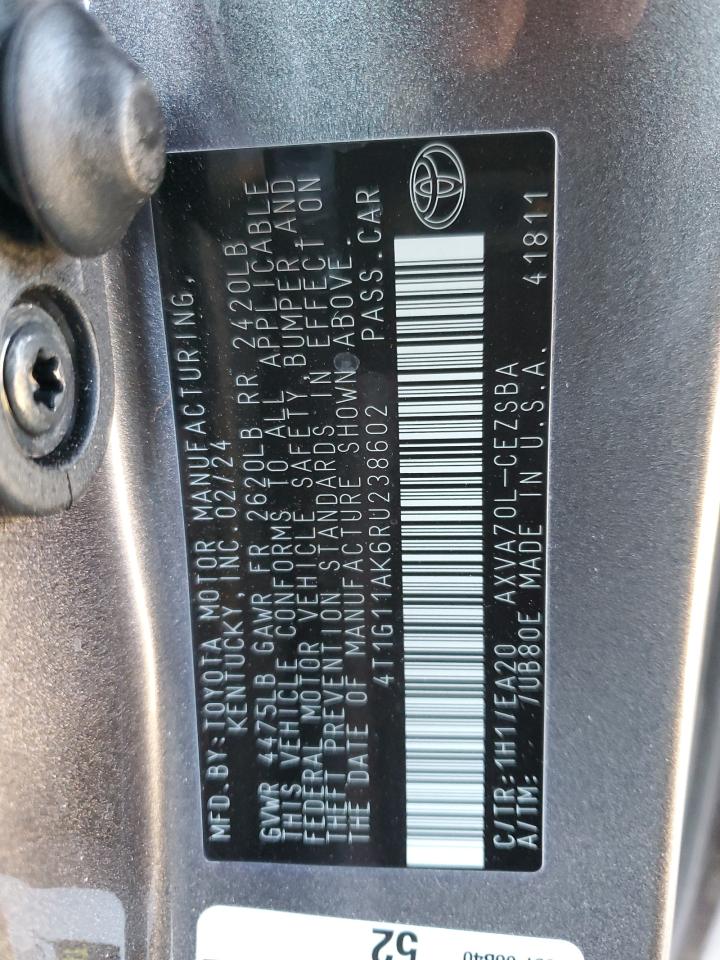 4T1G11AK6RU238602 TOYOTA CAMRY 2024