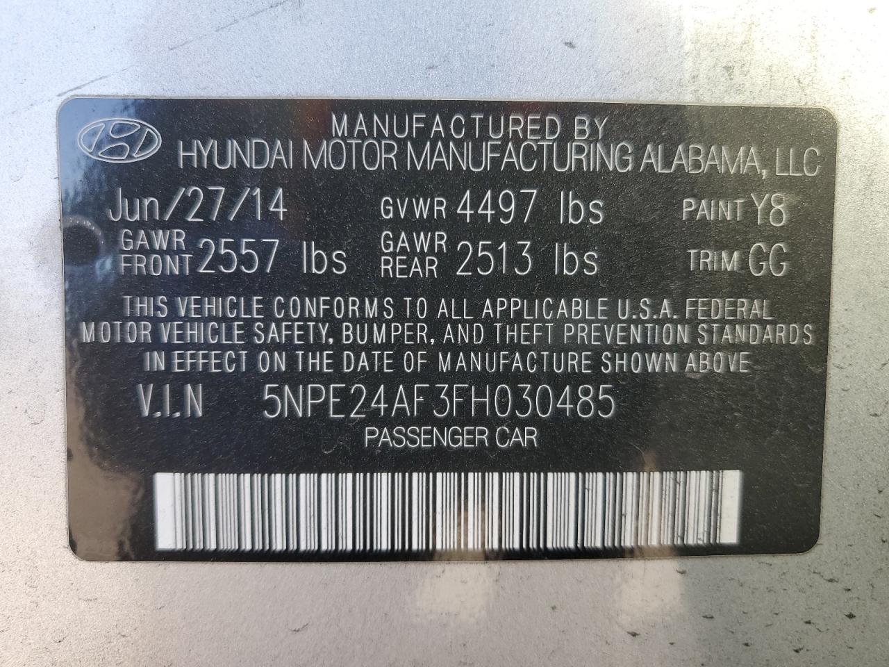 5NPE24AF3FH030485 2015 HYUNDAI SONATA - Image 12