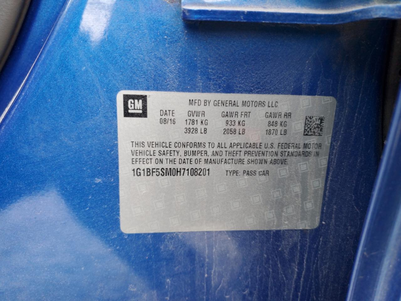 1G1BF5SM0H7108201 CHEVROLET CRUZE 2017
