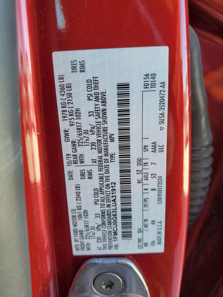 1FMCU0G63LUA31912 FORD ESCAPE 2020