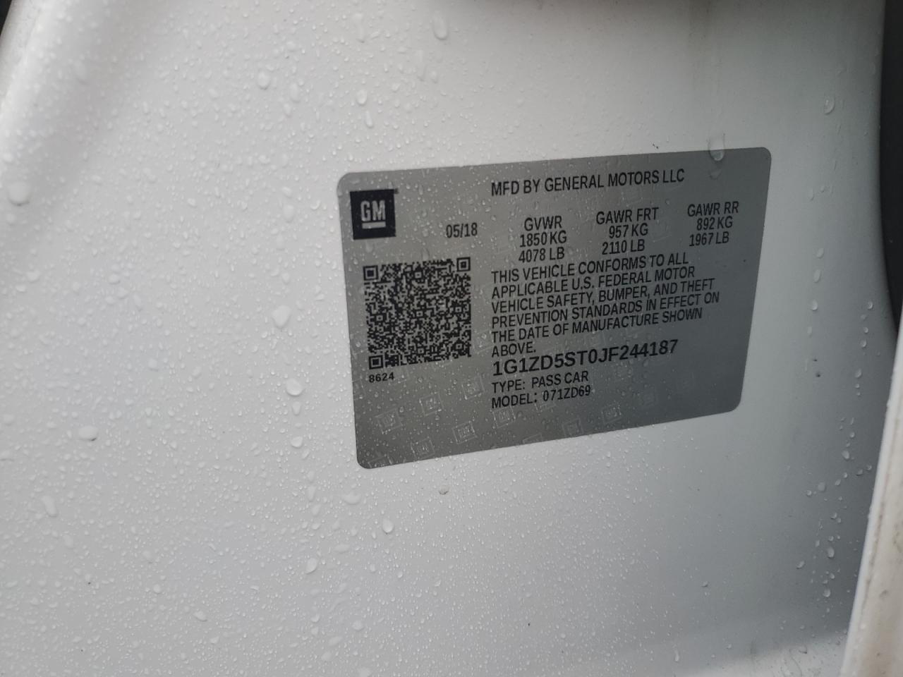1G1ZD5ST0JF244187 CHEVROLET MALIBU 2018