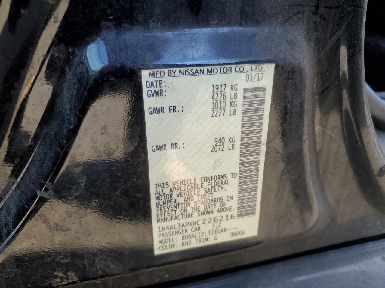 1N4AL3APXHC226216 NISSAN ALTIMA 2017