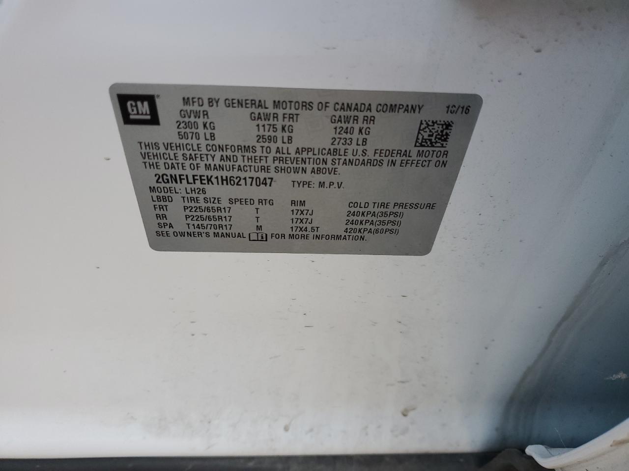 2GNFLFEK1H6217047 CHEVROLET EQUINOX 2017
