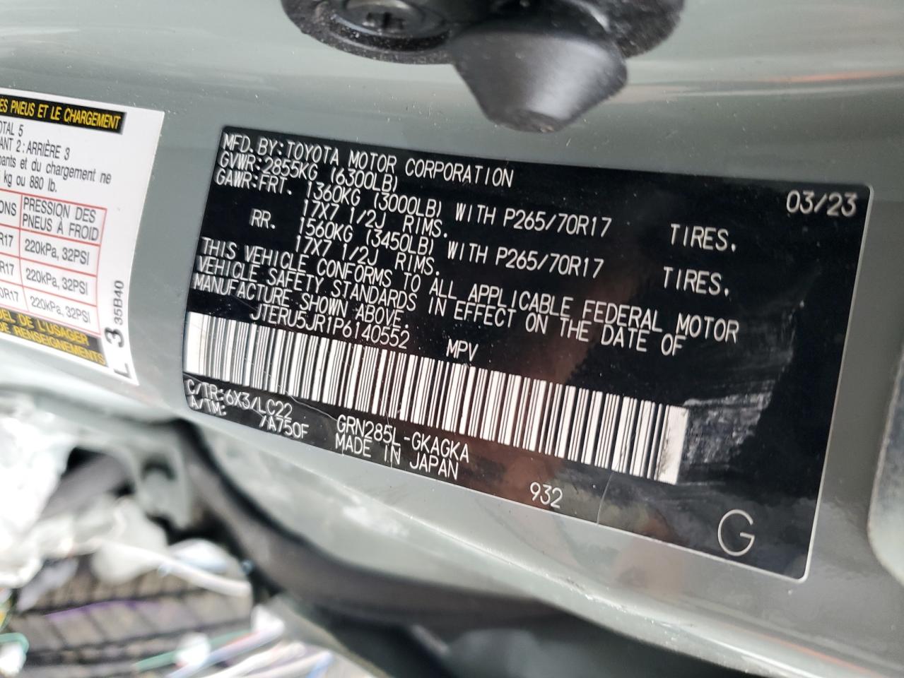 JTERU5JR1P6140552 TOYOTA 4RUNNER SE 2023