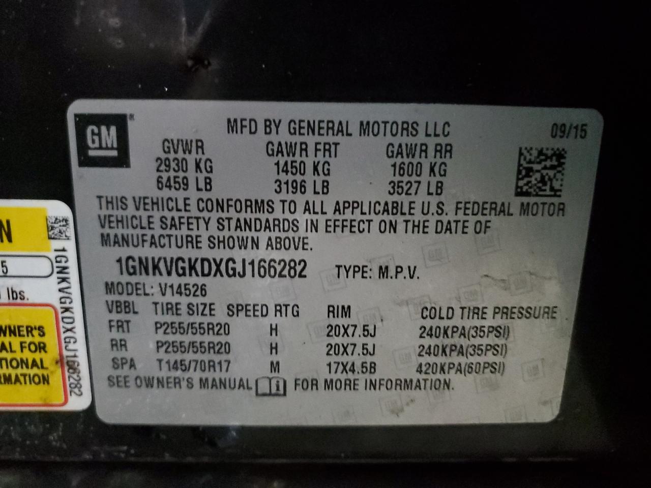 1GNKVGKDXGJ166282 CHEVROLET TRAVERSE 2016