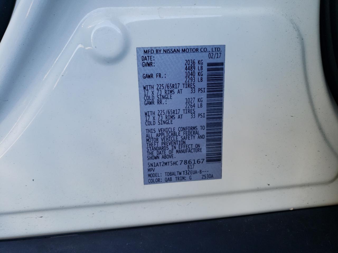 5N1AT2MT5HC786167 NISSAN ROGUE 2017