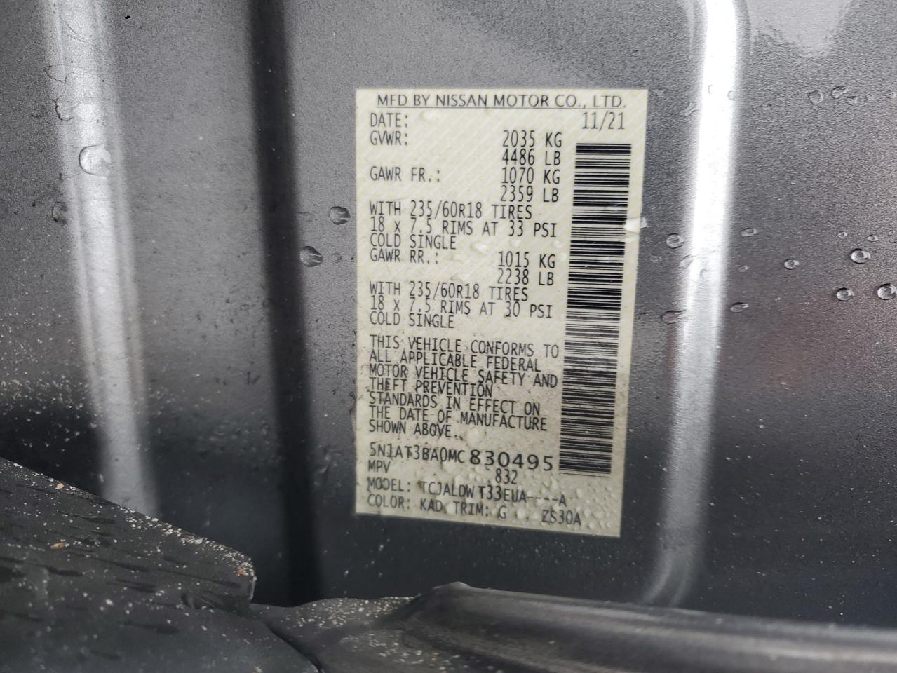 5N1AT3BA0MC830495 NISSAN ROGUE 2021