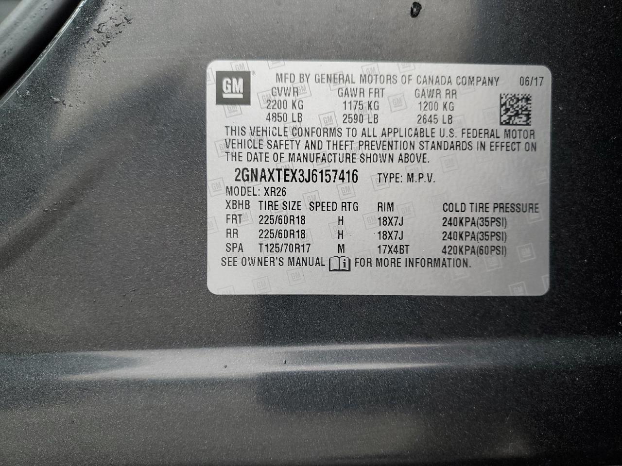 2GNAXTEX3J6157416 CHEVROLET EQUINOX 2018