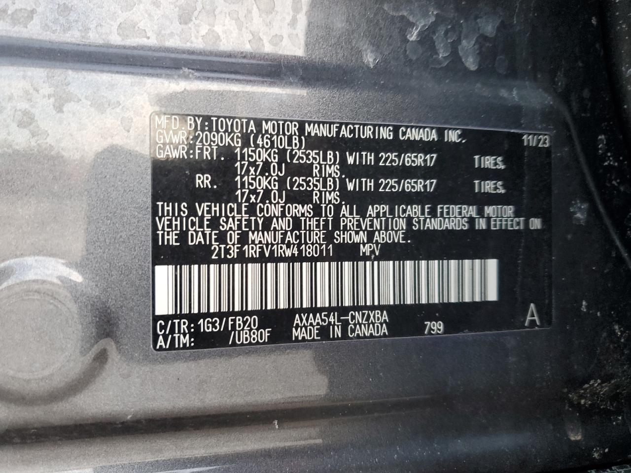 2T3F1RFV1RW418011 TOYOTA RAV4 2024