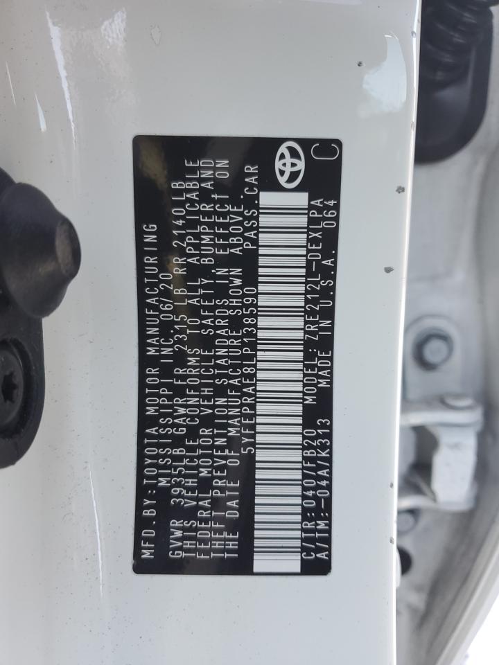 5YFEPRAE8LP138590 TOYOTA COROLLA 2020